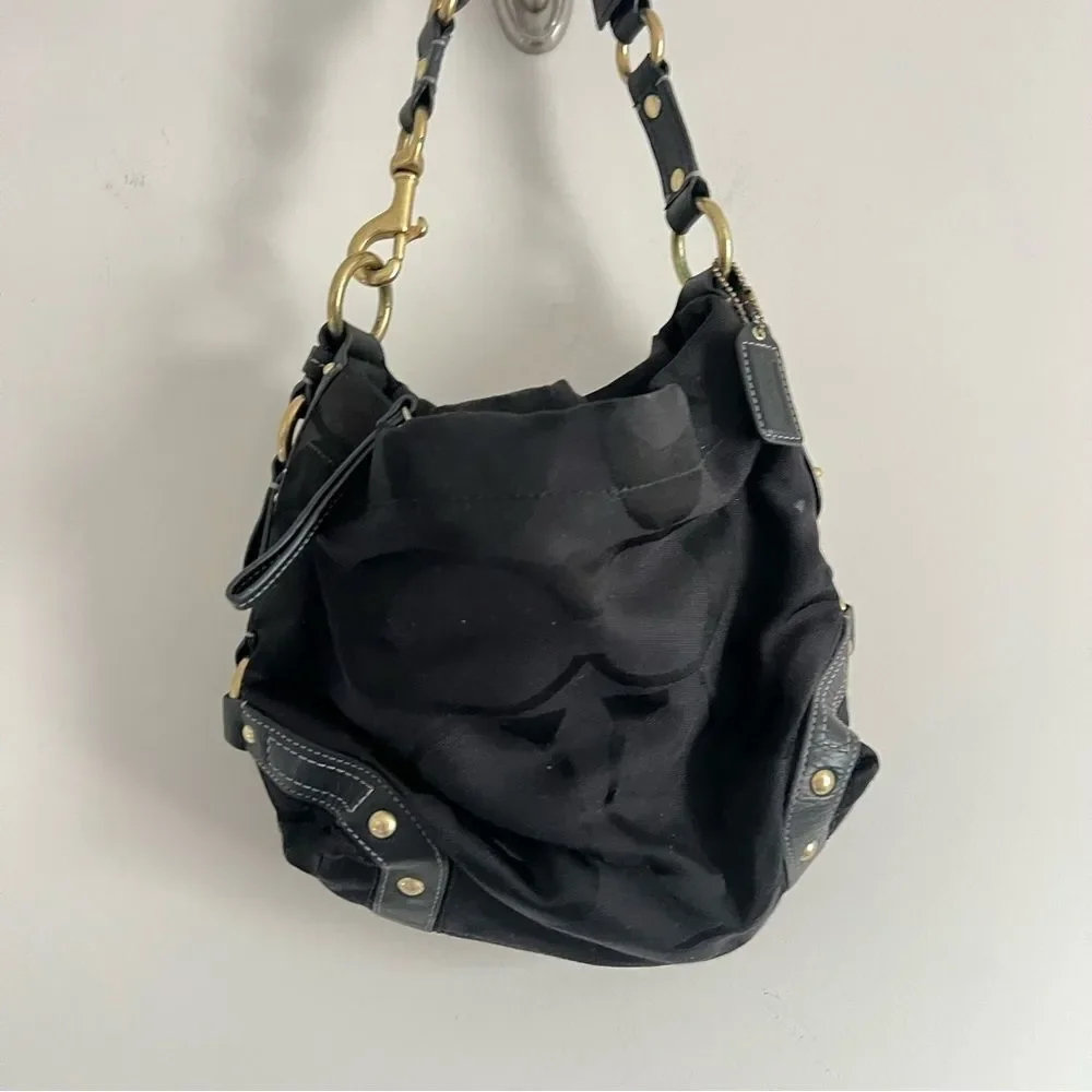 Coach 10619 Signature Canvas Shoulder Bag black Turnlock Y2K - Picture 2 of 16